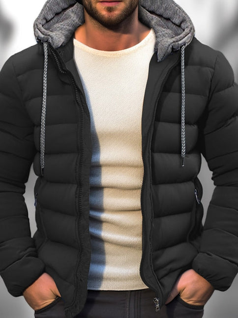 Men's Lightweight Winter Coat Zipper Hood Drawstring