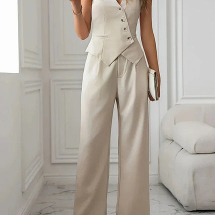Women's Flare Leg Pants and Vest Set - Elegant Single Breasted Style for Winter