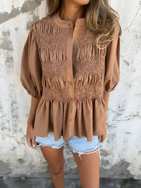 Women's Puff Sleeve Blouse with Smocked Bodice
