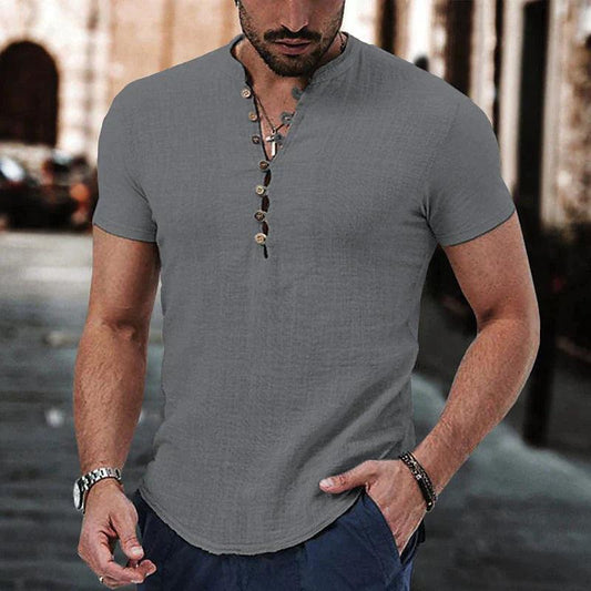 Men’s Short Sleeve Henley Shirt Cotton