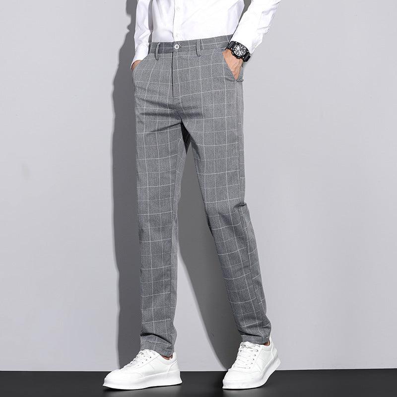 Straton Check Slim Pants | Casual Plaid Straight-Leg Trousers for Men