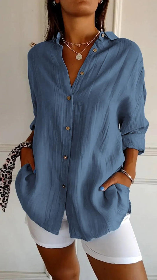 Women's Long Sleeve Button-Down Shirt with Lapel