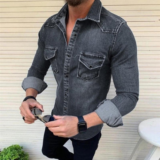 Men's Slim Fit Denim Shirt Cotton Blend