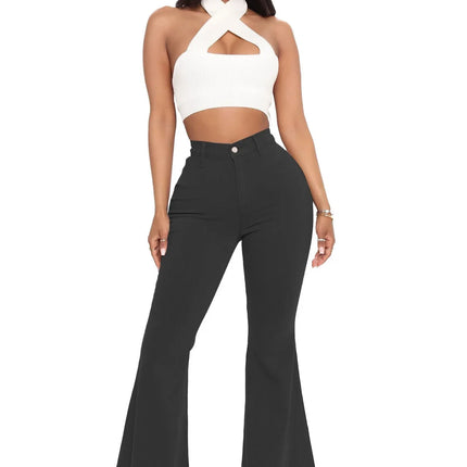 Women's High-Waist Flared Jeans Denim with Raw Hem