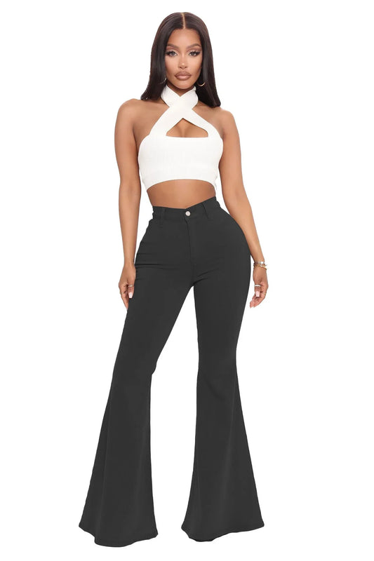 Women's High-Waist Flared Jeans Denim with Raw Hem