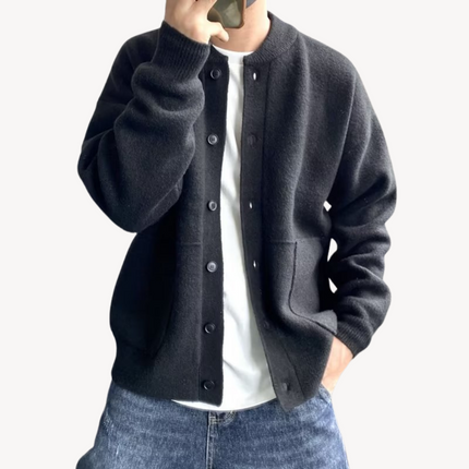 Men’s Wool Knit Cardigan – Relaxed Fit, Button-Up Front, Ribbed Hem & Cuffs