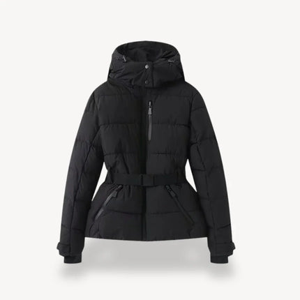 Women's Puffer Jacket with Belted Design