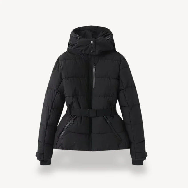 Women's Puffer Jacket with Belted Design