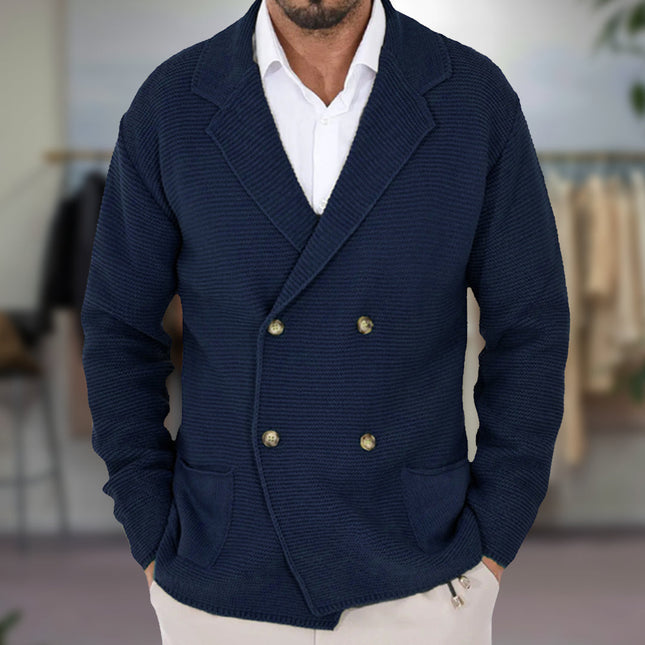 Men's Textured Knit Cardigan Double-Breasted Blazer Lapel Regular Fit