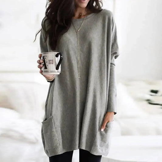 Women's Oversized Cotton Blend Sweater with Pockets