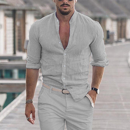Men's Casual Shirt Long Sleeve Solid Color