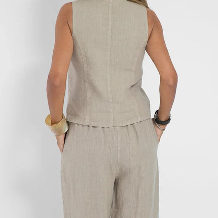 Women's Fitted Linen Vest - Lightweight Buttoned Front for Formal & Casual Wear
