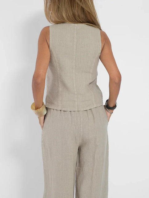 Women's Fitted Linen Vest - Lightweight Buttoned Front for Formal & Casual Wear