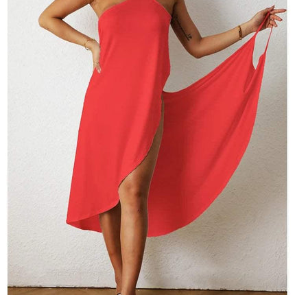 Women's One-Shoulder Maxi Dress - Asymmetrical Cut - High-Low Hem - Elegant Flowy Fit