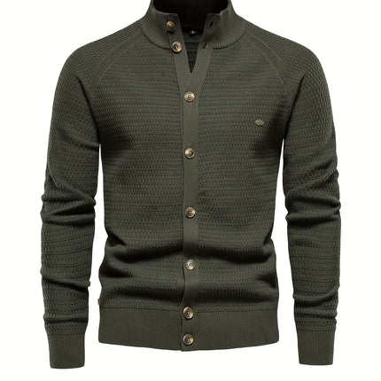 Men's Sheared Sweater Stand Collar Buttoned