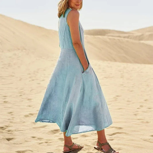 Women's Summer Maxi Dress with Long Sleeves - Modern Style