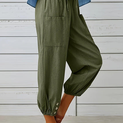 Women's Relaxed Fit Casual Trousers with Elastic Waist and Drawstring