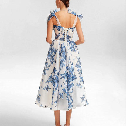 Women's Midi Dress Blue Elegant Style