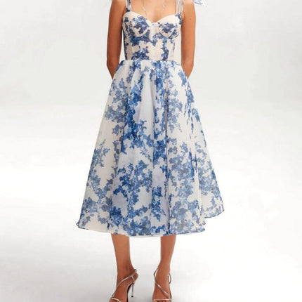 Women's Midi Dress Blue Elegant Style