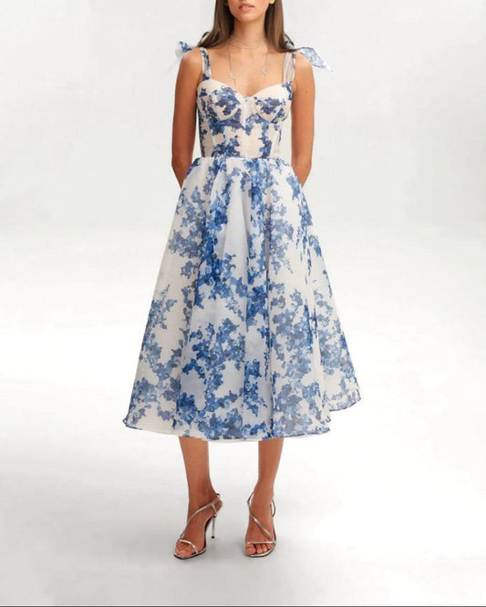 Women's Midi Dress Blue Elegant Style