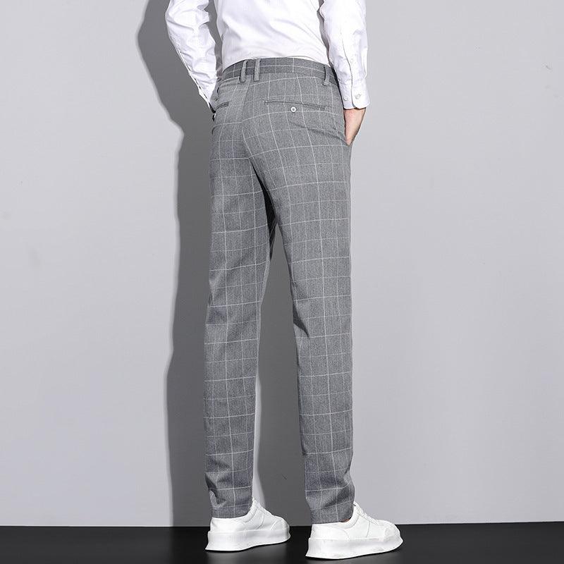 Straton Check Slim Pants | Casual Plaid Straight-Leg Trousers for Men