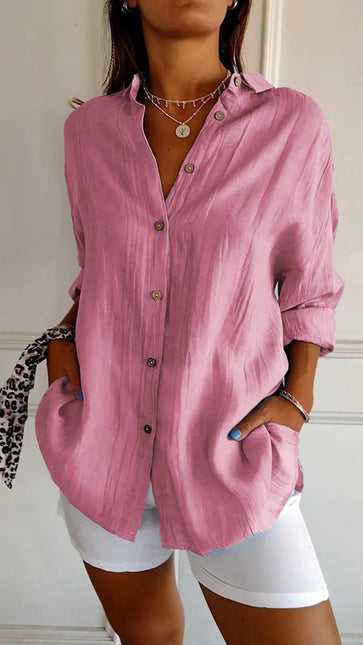 Women's Long Sleeve Button-Down Shirt with Lapel