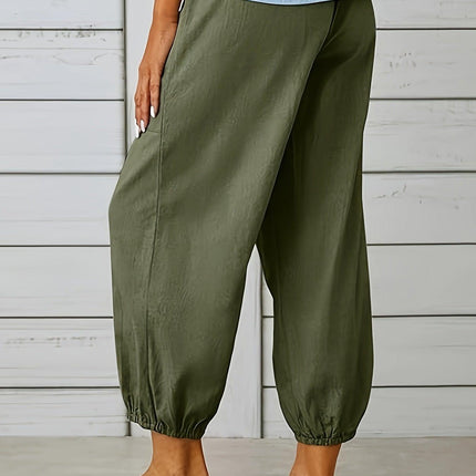 Women's Relaxed Fit Casual Trousers with Elastic Waist and Drawstring