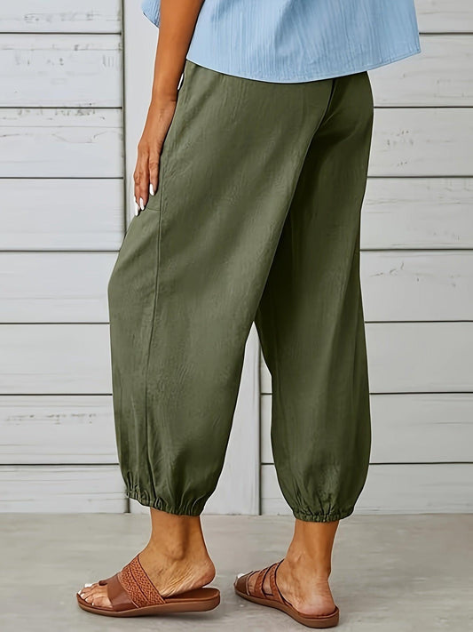 Women's Relaxed Fit Casual Trousers with Elastic Waist and Drawstring