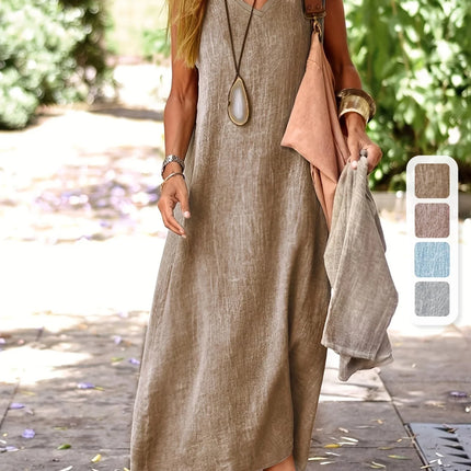 Women’s Maxi Dress - Sleeveless V-Neck - Relaxed Fit - Lightweight Breathable Fabric