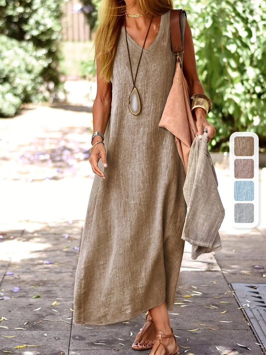Women’s Maxi Dress - Sleeveless V-Neck - Relaxed Fit - Lightweight Breathable Fabric