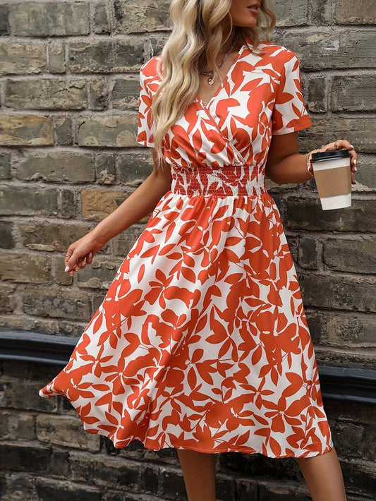 Women's Midi Dress Floral Print Smocked Details