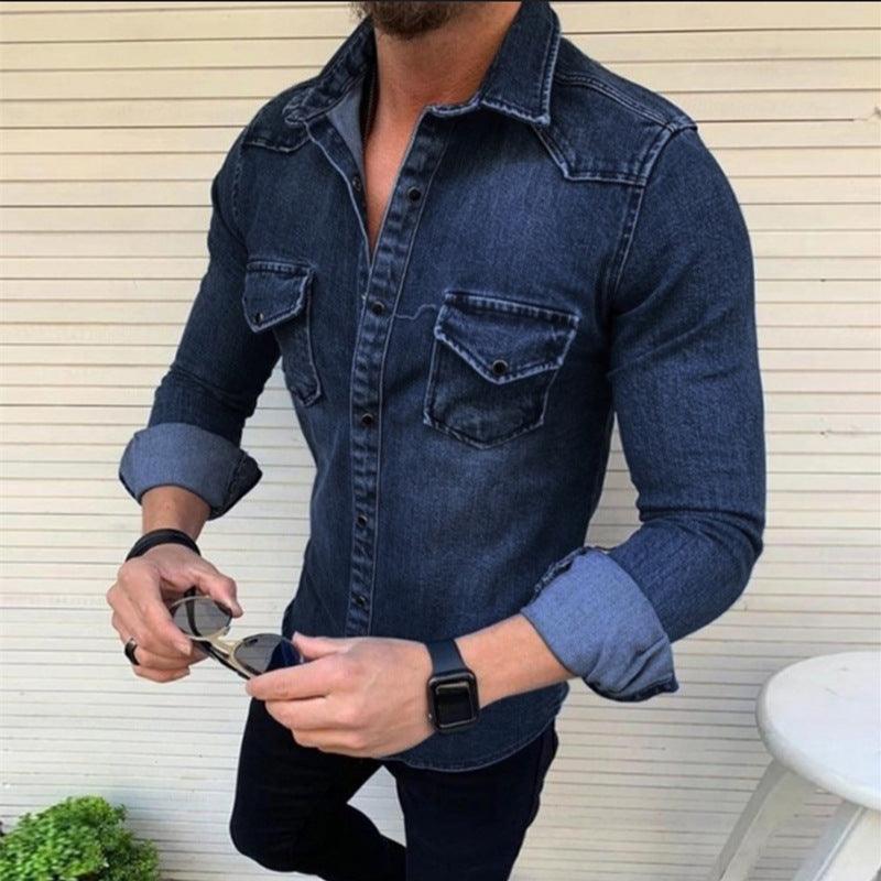 Men's Slim Fit Denim Shirt Cotton Blend