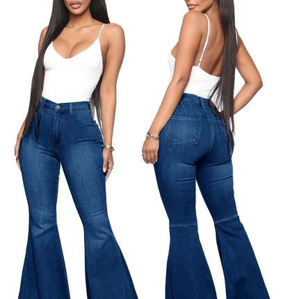 Women's High-Waist Flared Jeans Denim with Raw Hem