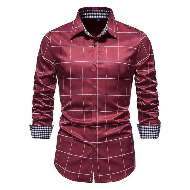 Men's Slim Fit Plaid Dress Shirt