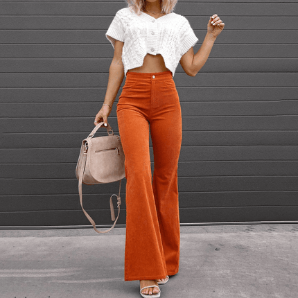 Women's High-Waisted Flared Trousers Soft Textured Fabric
