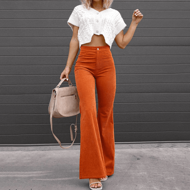 Women's High-Waisted Flared Trousers Soft Textured Fabric