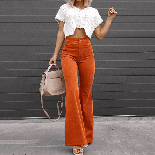 Women's High-Waisted Flared Trousers Soft Textured Fabric