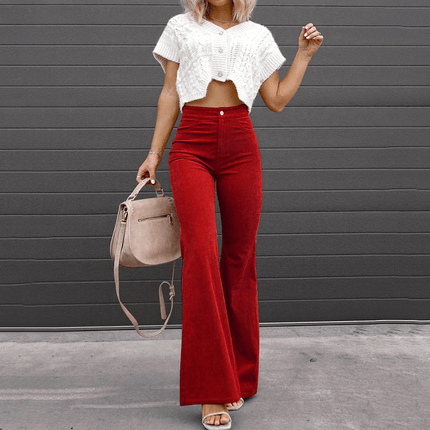 Women's High-Waisted Flared Trousers Soft Textured Fabric