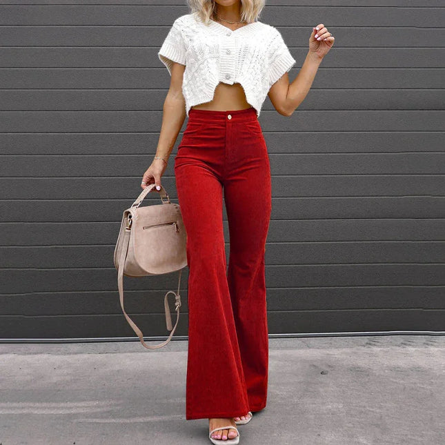 Women's High-Waisted Flared Trousers Soft Fabric Vintage Bell-Bottom