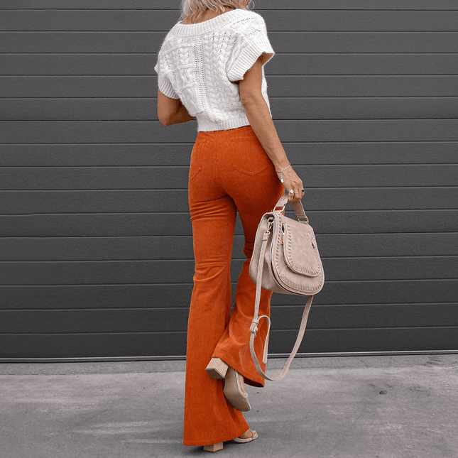 Women's High-Waisted Flared Trousers Soft Textured Fabric