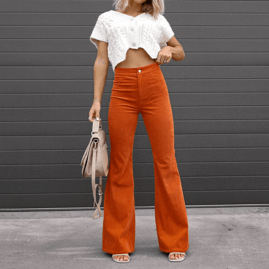 Women's High-Waisted Flared Trousers Soft Textured Fabric