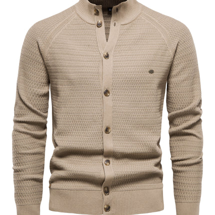 Men's Sheared Sweater Stand Collar Buttoned