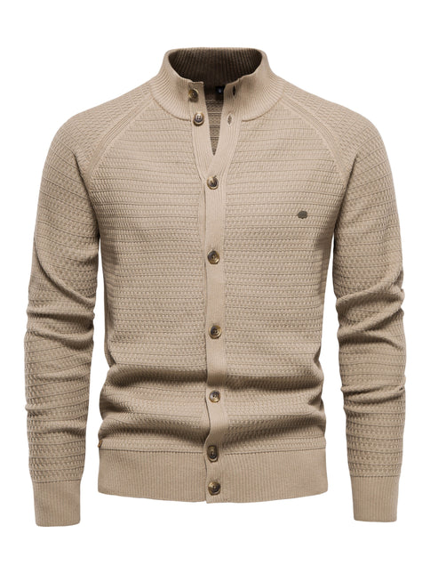 Men's Sheared Sweater Stand Collar Buttoned