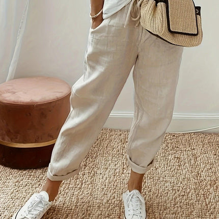 Women's Jogger Trousers Cotton - Breathable Relaxed Fit with Drawstring Waist and Cuffed Ankles