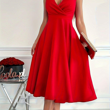 Women's V-Neck Midi Dress Elegant Style
