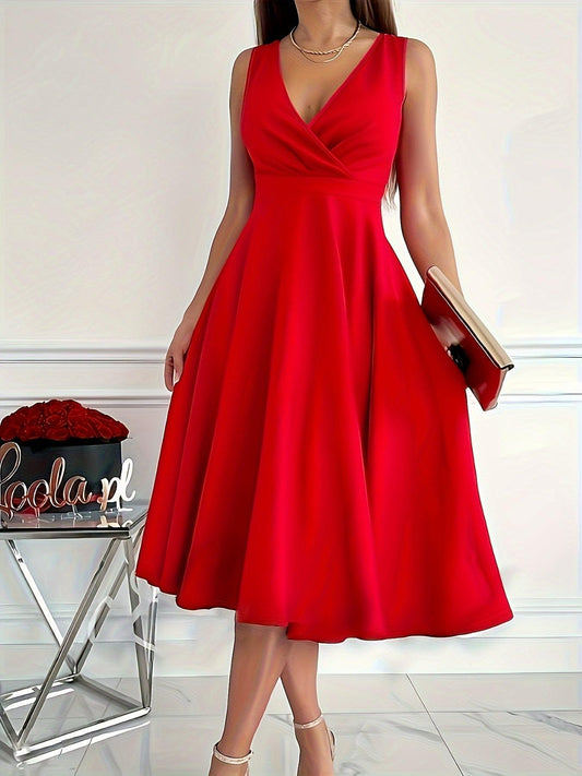 Women's V-Neck Midi Dress Elegant Style