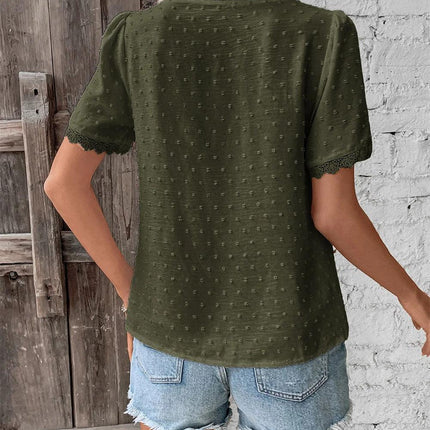Women's V-Neck Lace-Trimmed Blouse with Textured Design