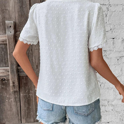 Women's V-Neck Lace-Trimmed Blouse with Textured Design