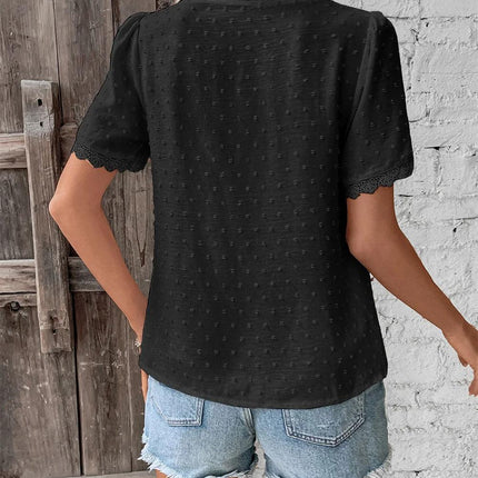 Women's V-Neck Lace-Trimmed Blouse with Textured Design
