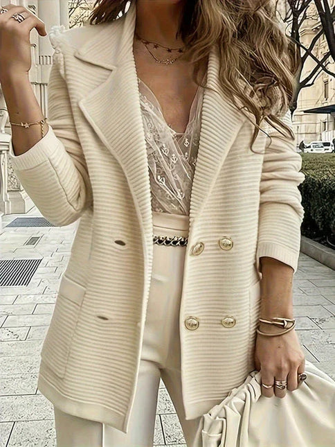 Women's Oversized Blazer Textured Knit Double-Breasted